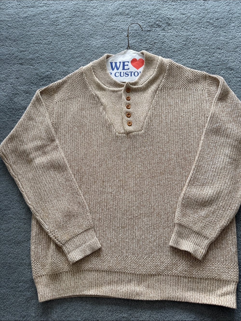 Cabela's Beige Tan Crewneck Henley Sweater